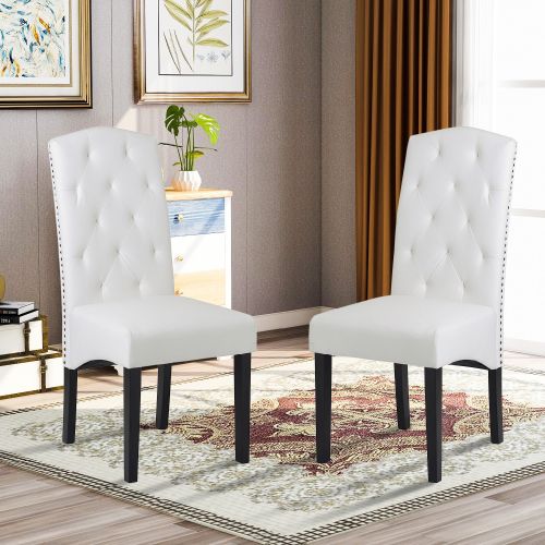 Dining PU Chair with Solid Wood Legs; 18.11" L x 24.01" W x 40.95" H White Dining PU Chair with Solid Wood Legs; 18.11" L x 24.01" W x 40.95" H White