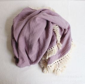 Baby Cotton Double Yarn Tassel Bath Towel (Option: Purple-80x65cm)